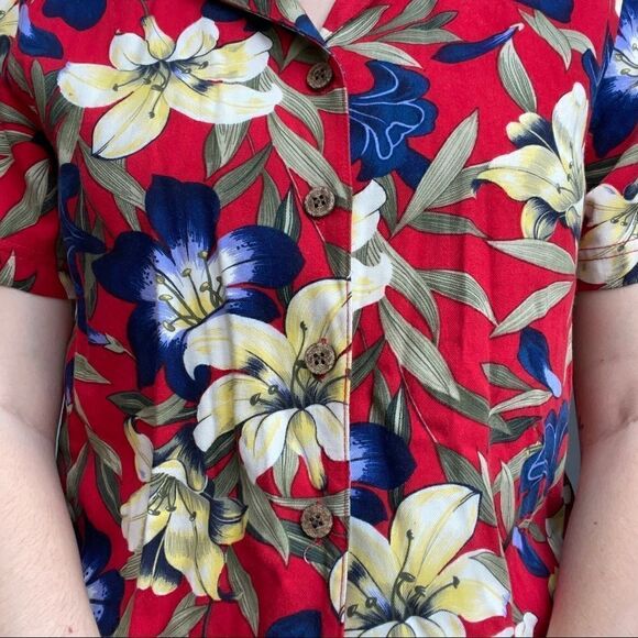 Vintage Women’s 90s Island Traders Red Tropical Floral Hawaiian Button Down Sz S - Picture 5 of 11
